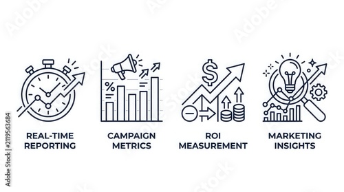 Marketing campaign performance dashboard with key metrics with dashboard four optimization illustration infographic management reporting with analytics