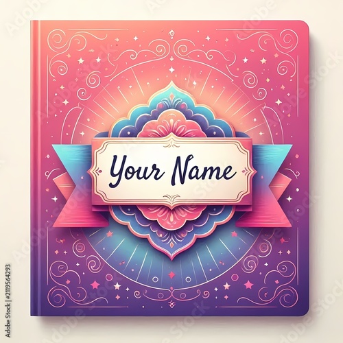 A personalized cover with a large customizable name field in a decorative banner, Ai generated image