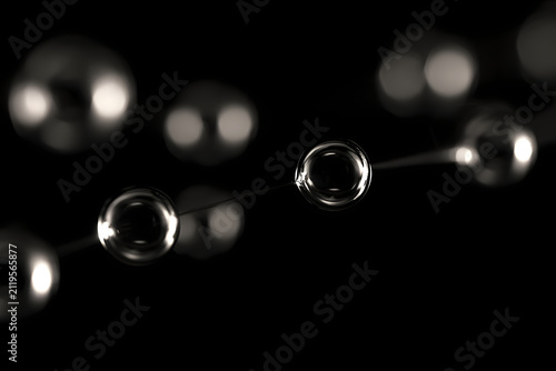 Glass molecule illustration on dark background side view