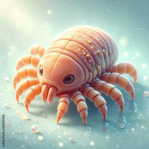 A tardigrade water bear shown as an eight-legged microscopic creature in a soft warm palette, Ai generated image