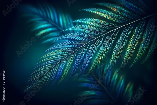 A peacock feather microstructure creating structural blue-green iridescence without pigments, Ai generated image