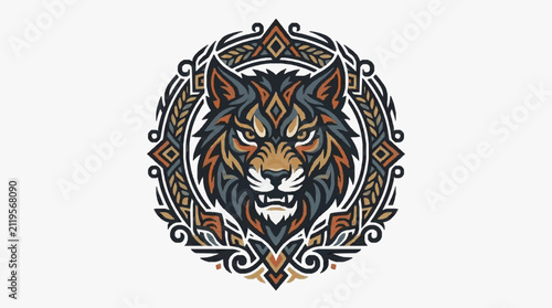 Elegant Ornate Wolf Crest Design.