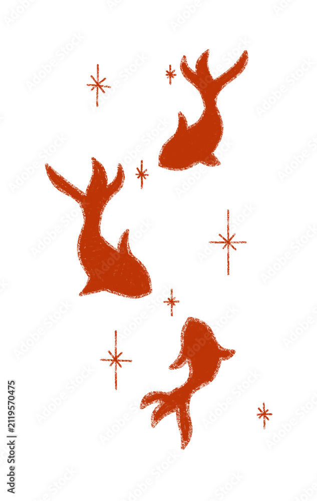 Obraz premium Red goldfish silhouettes with sparkles. Minimalist koi fish illustration on white background.
