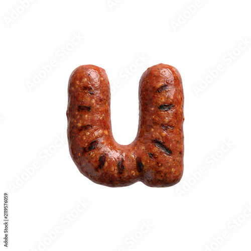 Merguez sausage letter U - Small Barbecue font isolated on white background. Perfect alphabet for creative illustrations related to Barbecue, Grilled meat, oriental cuisine...