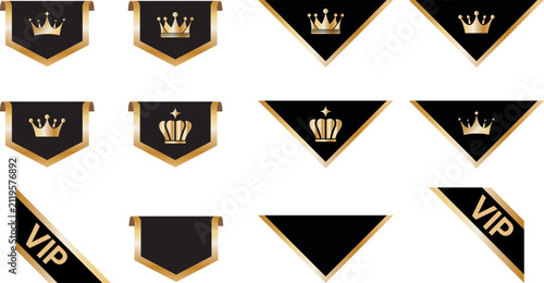 black gold ribbon crown badge set vip corner label collection