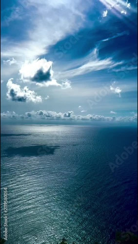 sky and sea 
Vast and peaceful aerial view of the deep blue Mediterranean Sea meeting a pale blue sky at the horizon. A minimalist seascape capturing the infinite calm of the open sea. 