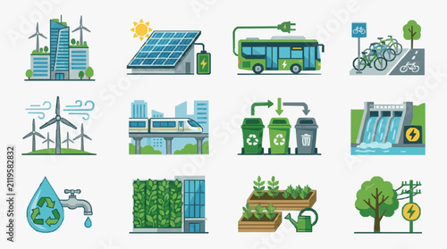 Industrial Showcasing Sustainable Energy Green Transportation Recycling and Eco Friendly Urban Living