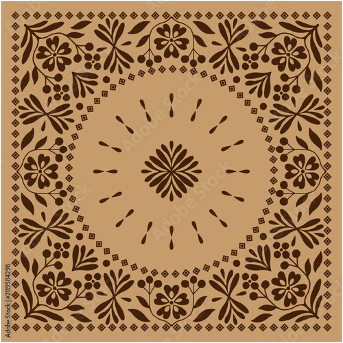 bandana, pattern, floral, green, yellow, cream, vector, illustration, square, scarf, ornament, vintage, ornamental, border, design, flower,
