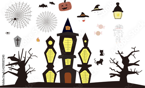 ハロウィンのかぼちゃや城お化け蜘蛛の巣のセット