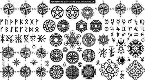 Foto Alchemical and Mystical Sigil Vector Pack Featuring Sacred Geometry Runes Compas