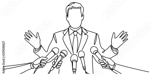 Fotografie Continuous single line drawing of a businessman in a suit giving a press confere