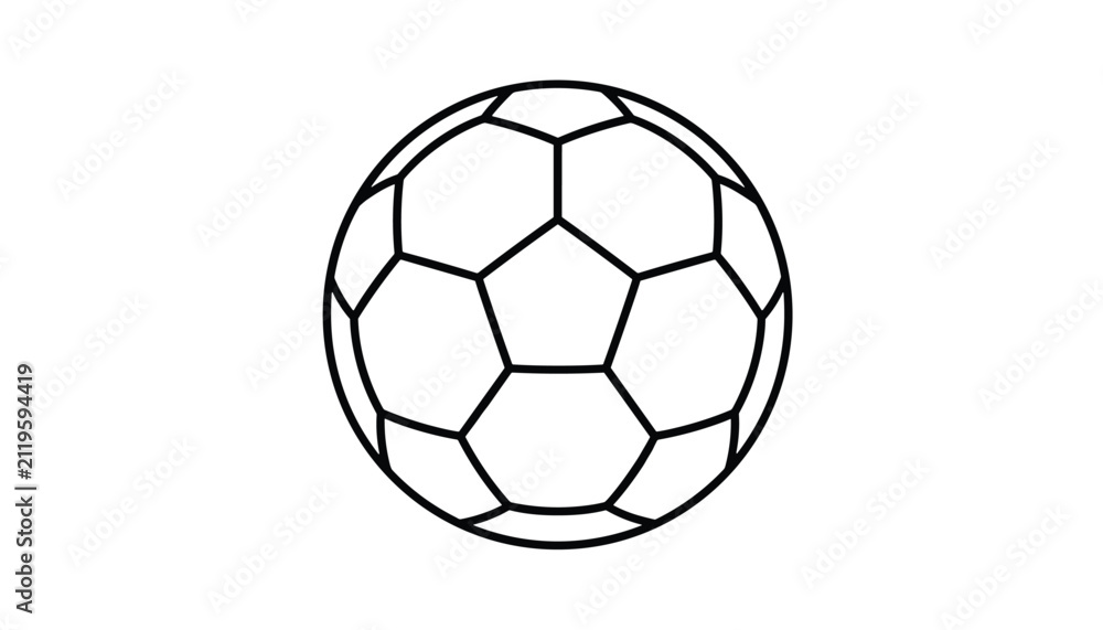 Fototapeta premium Simple line drawing of a classic soccer ball on a white background, ideal for sports branding and design.