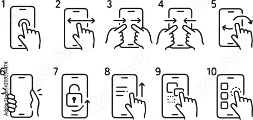 Touch Screen Gesture Icon Set, Mobile Phone Swipe Zoom Vector Icons