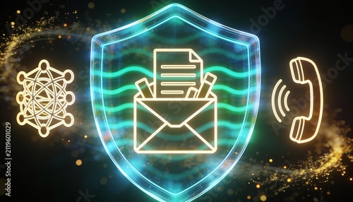 glowing protective barrier around workplace stress symbols