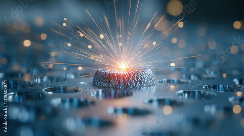 Cnc laser cutting sparks on metallic surface