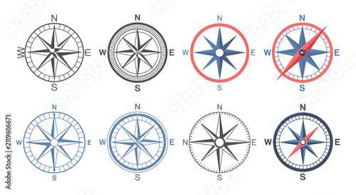 Foto Compass set, assorted compass designs, different colors, classic and contemporar
