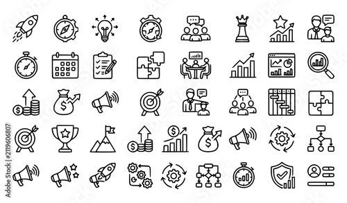 Modern Business and Management Icon Set with Strategy Productivity and Corporate Leadership Symbols Collection