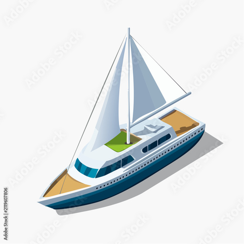 Luxury Sailboat Yacht Isometric Illustration on Water