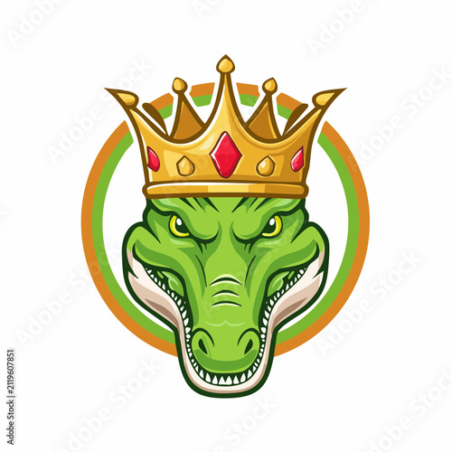 King Crocodile Mascot Logo with Crown and Shield