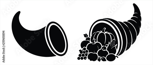 Canvastavla Cornucopia horn of plenty filled with fruits and vegetables set, cornucopia