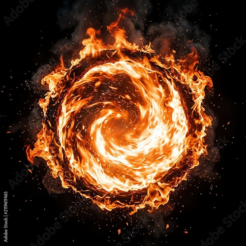 Fiery Whirlpool of Flames with Bright Sparks in Dark Background