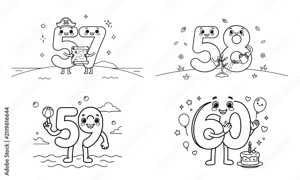 Fototapeta premium Cute Cartoon Number Characters Set