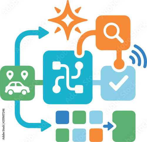 Connected Smart Vehicle Tracking and Logistics Route Map Flat Vector Icon
