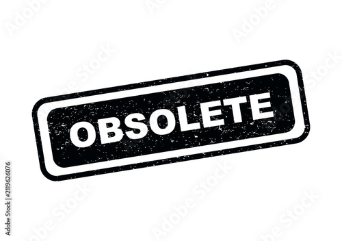 Foto Black rectangular ink rubber stamp with the word obsolete in white text isolated