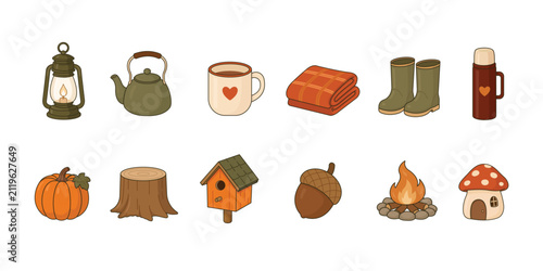Autumn camping and outdoor clipart collection