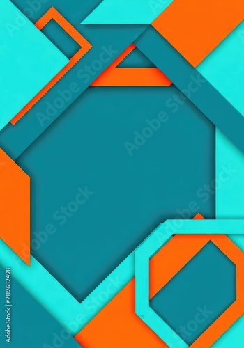 A sleek and contemporary abstract background featuring vibrant teal and orange hues with geometric shapes and ample space for custom text, copy space, stylish, web