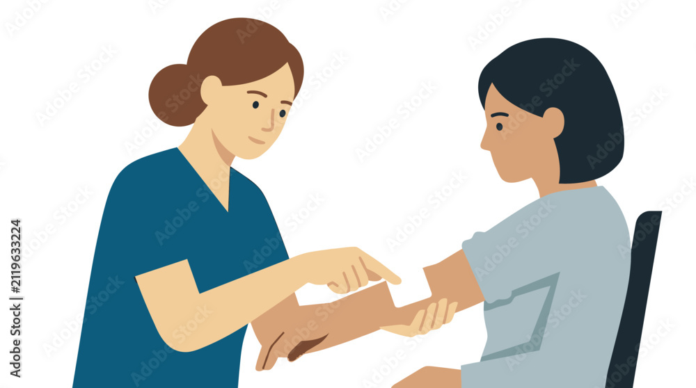 Fototapeta premium Nurse examining patient's arm, medical check-up, healthcare concept