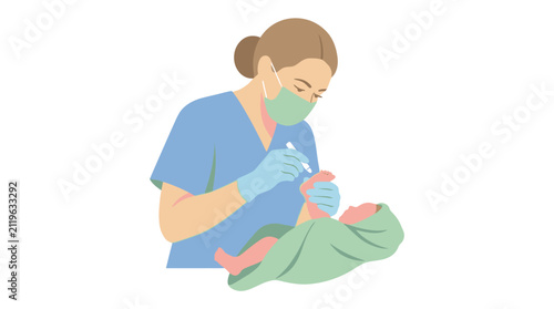 Nurse Giving Injection to Newborn Baby in Hospital