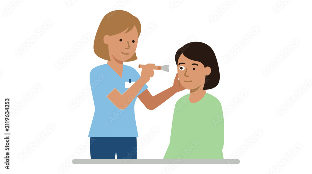 Fototapeta premium Optometrist Examines Patient's Eye with Ophthalmoscope - Medical Illustration