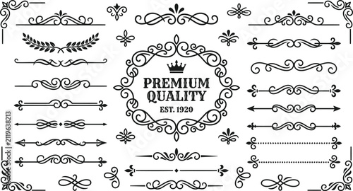 Set of vintage ornamental flourishes dividers and frames for elegant design projects