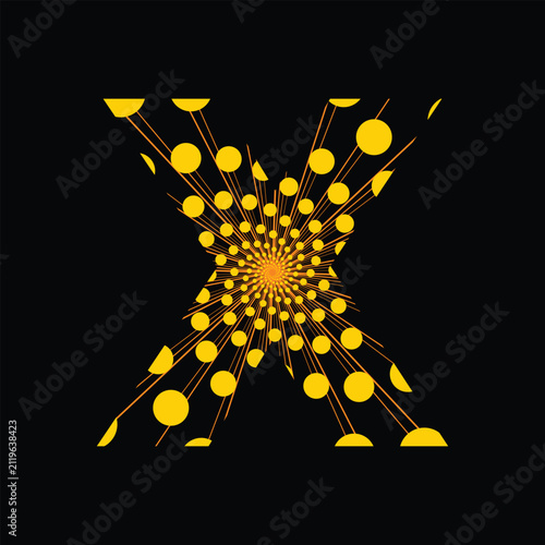 X letter logo design. X letter icon set. Letter with light ray texture design