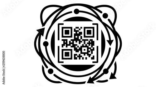 Digital QR Code Connectivity Icon with Circular Data Exchange Network