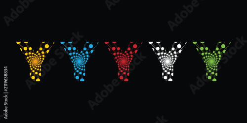 Y letter logo design. Set of Y letter icons. Letters with light ray texture design
