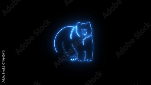 Blue neon glowing bear icon on black background