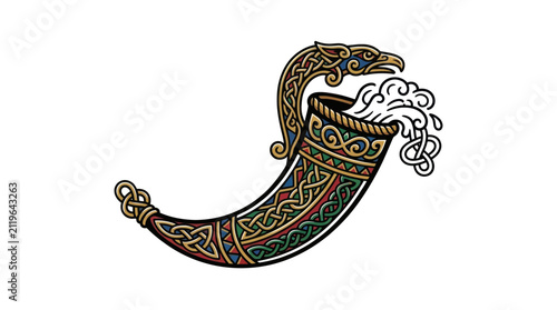 Obraz na płótnie Ornate Drinking Horn with Animal Head Spilling Liquid