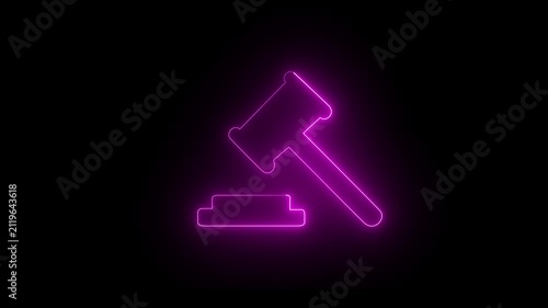 Gavel, law neon pink icon. Simple icon for websites, web design, mobile app, info graphic. 4k video