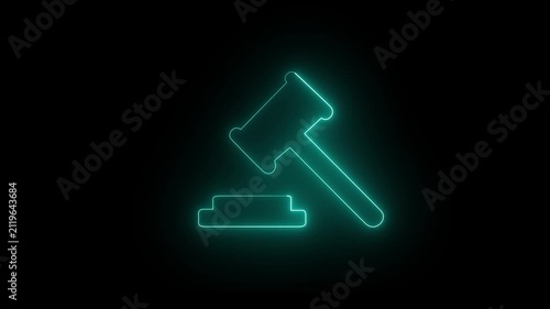 Gavel, law neon cyan icon. Simple icon for websites, web design, mobile app, info graphic. 4k video