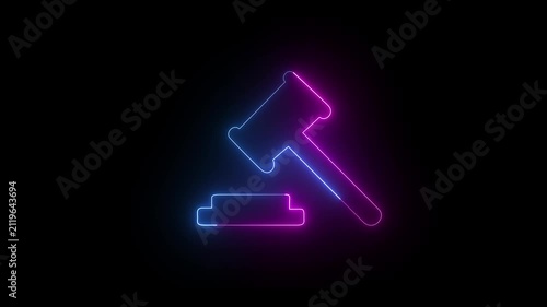 Gavel, law neon pink and blue icon. Simple icon for websites, web design, mobile app, info graphic. 4k video