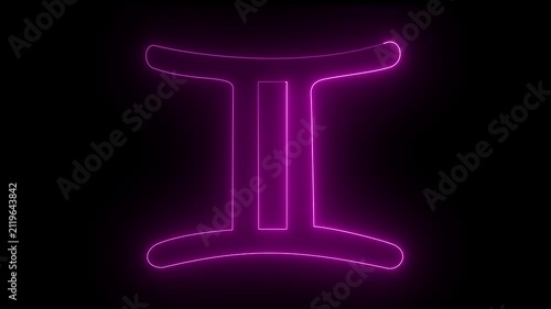 Neon pink color Zodiac sign on black background. 4k 