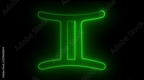 Neon green color Zodiac sign on black background. 4k 