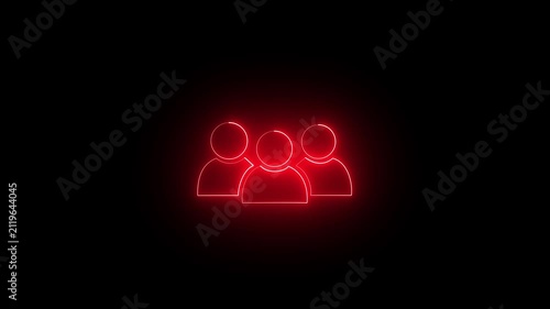 red color Three man icon animated Team Work Icons conception. Teamwork, group of people, organization, partnership concept man icon. Neon group people icon on 4k video