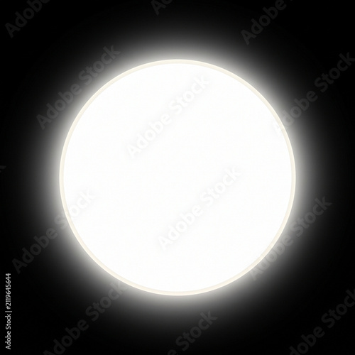 Perfectly centered glowing white circular disc with soft neutral optical halo on black background for overlays visual effects compositing and modern digital design