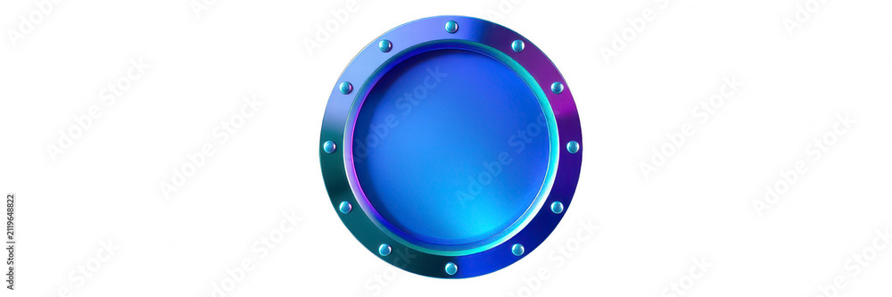 Naklejka premium Blue Metallic Porthole Isolated on Black Background