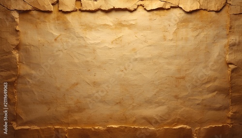 Ancient parchment paper background with weathered torn edges and blank vintage texture