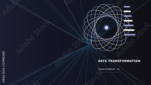 Cuadro en lienzo Abstract data transformation digital blueprint with orbital lines