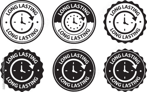 Long Lasting Line Icon Set – Beauty and Pharma Product Label, Badge, Sticker and Packaging Vector Symbols